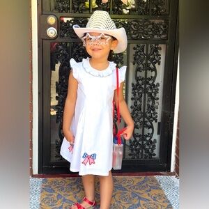 White Dress with American Flag in a bow  Embroidery